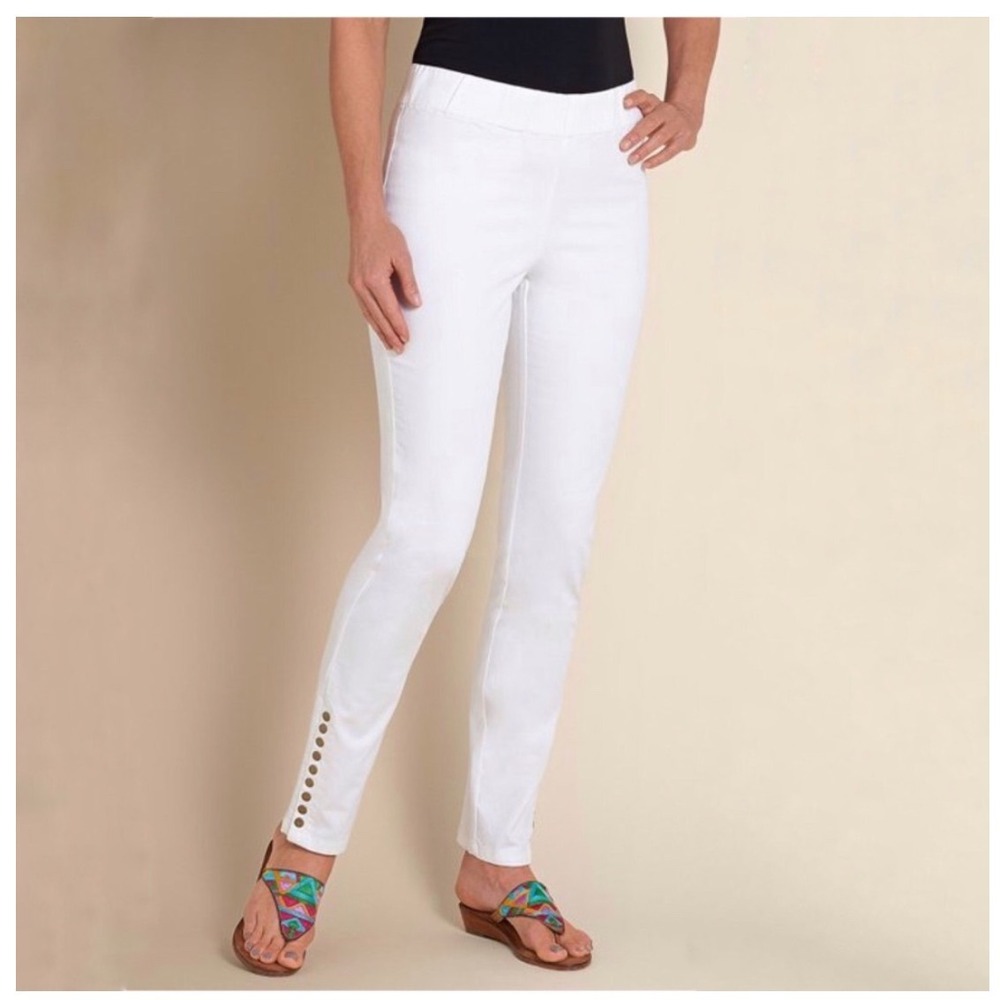 Soft Surroundings White Metro Pull On Leggings Snap Button Hem 1X Coastal Resort